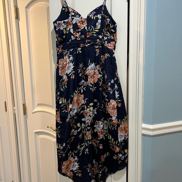 Lulus My Favorite Day Navy Blue Floral Print Tulip Skirt Midi Dress - Size L - Picture 5 of 9